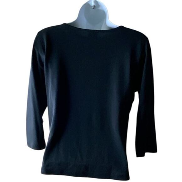 Cubix Silk Top S 3/4 Sleeve Crewneck Keyhole Casual Minimalist Preppy Pullover - Picture 2 of 6